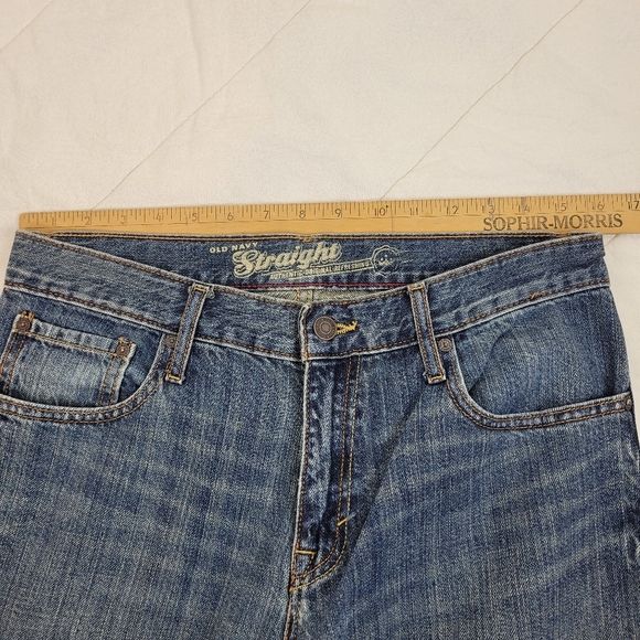 Old Navy Straight 100% Cotton Men's Blue Jeans 32 X32 medium wash whiskering - Picture 5 of 11